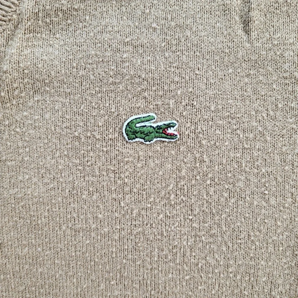 Vintage Izod Lacoste V-Neck Sweater Camel Tan Orlon Acrylic ILGWU USA Large